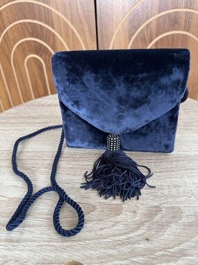 Velvet Navy Tassel Crossbody Bag